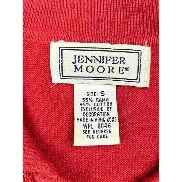 VTG Jennifer Moore Women's Red Collared Top Short Small Embroidered Flowers - Picture 7 of 12